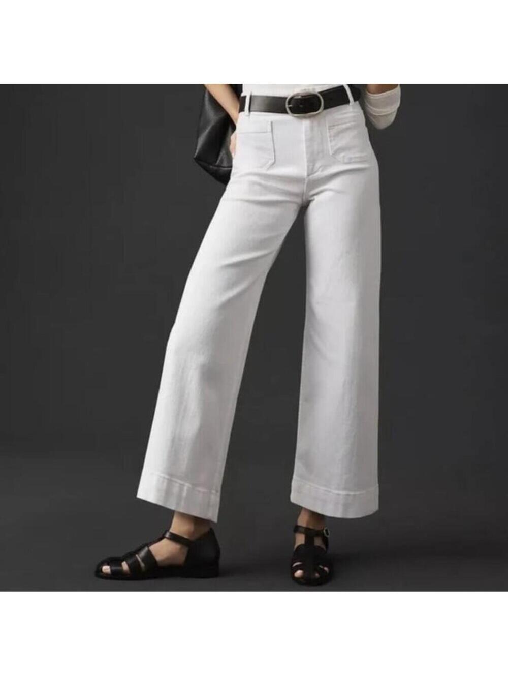 Anthropologie Maeve The Colette Cropped High Rise Wide Leg Jeans White Women 29 - Picture 14 of 14